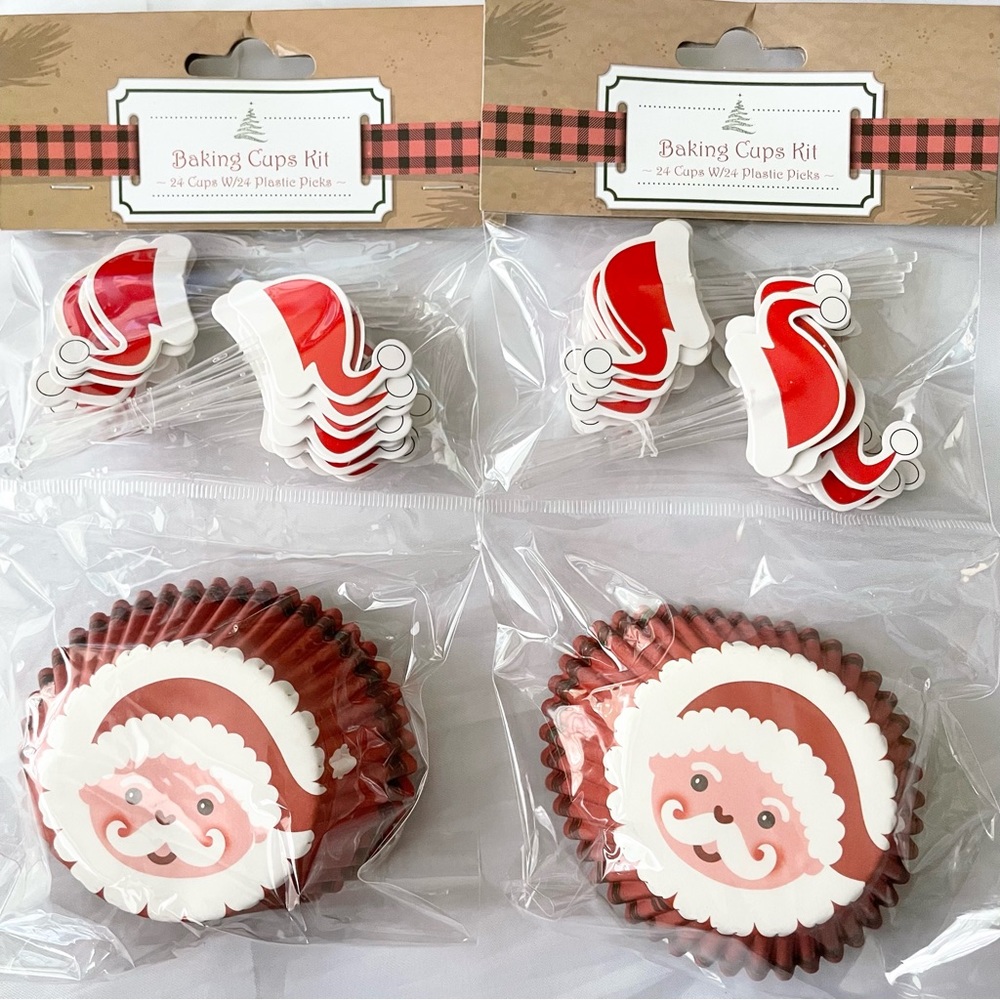 2pk of 24 count Santa Claus cupcake papers & picks kit, 48 total